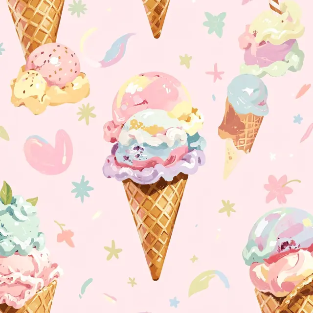 Hand-painted pastel ice cream cones and playful decorative details on a soft pale pink background