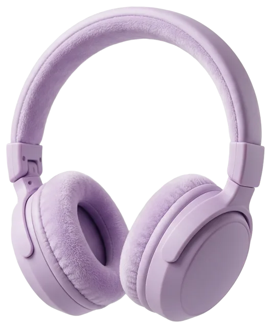 Soft pastel lilac over-ear headphones with plush padded cushions and headband