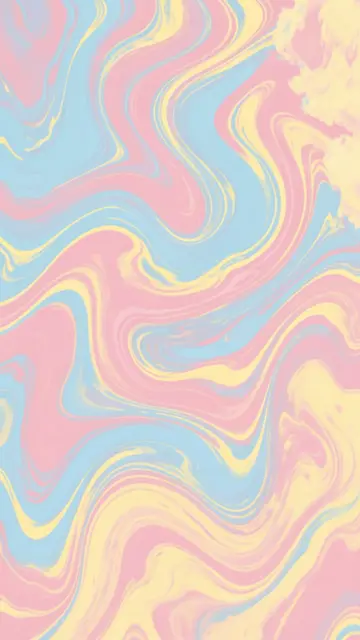Vertical abstract marbled pattern with soft swirling pink, sky blue, and butter yellow tones