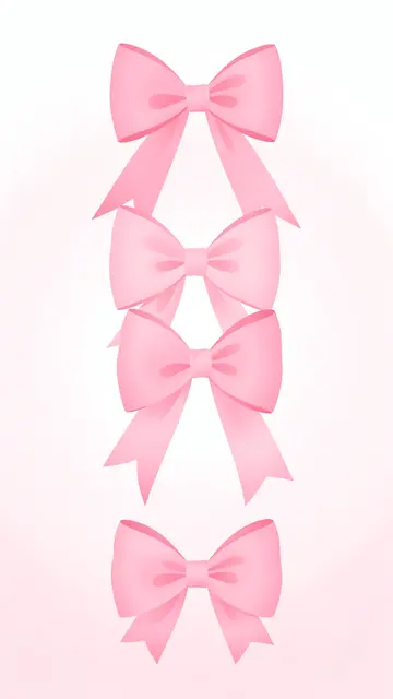 Stacked pink decorative bows sit on a soft pink to white vertical gradient background