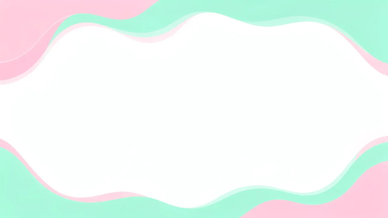 Soft pastel pink and mint wavy edges frame a large blank white central space