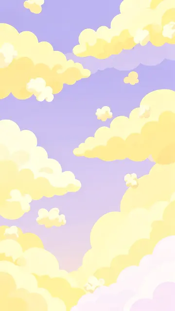 Vertical flat illustration of fluffy popcorn-shaped clouds against a soft lilac gradient sky