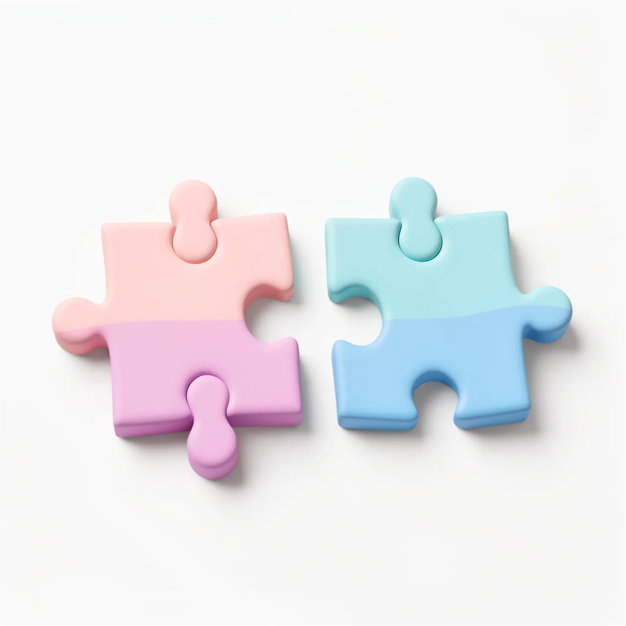 Two soft pastel gradient puzzle pieces sit near each other on a plain white background