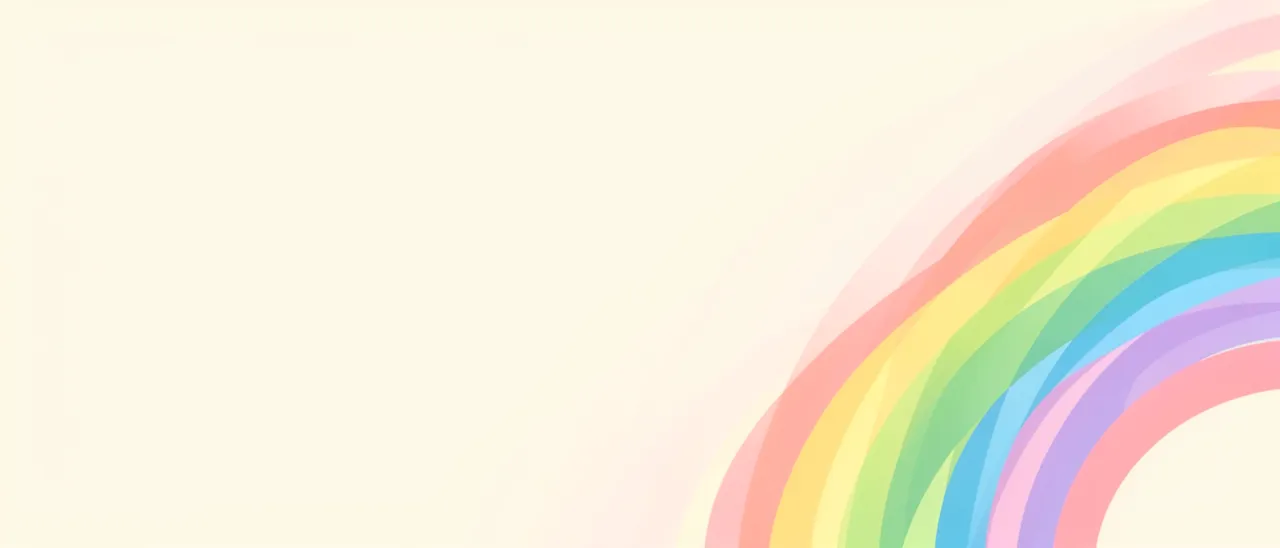 Soft overlapping pastel rainbow arcs sit on the far right of an empty creamy off-white banner