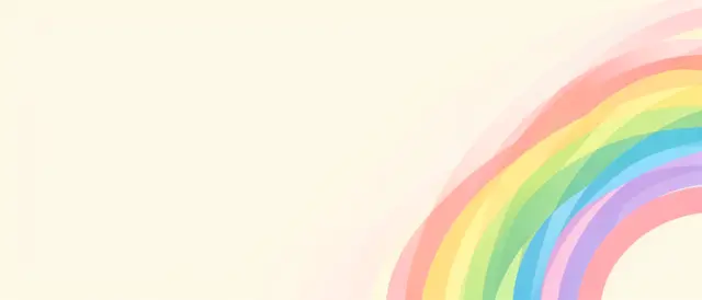 Soft overlapping pastel rainbow arcs sit on the far right of an empty creamy off-white banner