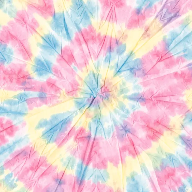 Soft crinkled radial tie-dye pattern blending pastel pink, blue, and pale yellow tones