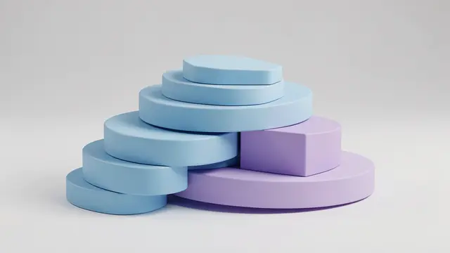 Stacked smooth pastel blue and lilac circular display podiums against a plain light gray background