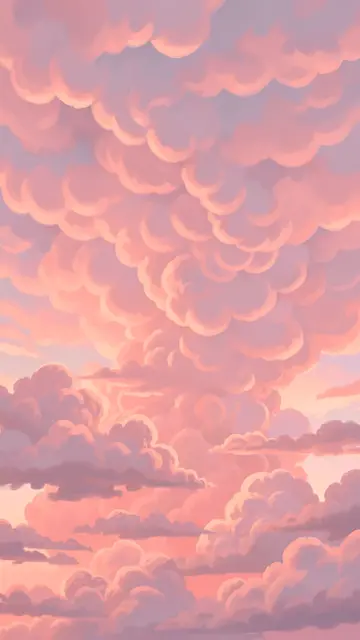 Painterly vertical view of soft pink and lavender mammatus clouds glowing in post-sunset light