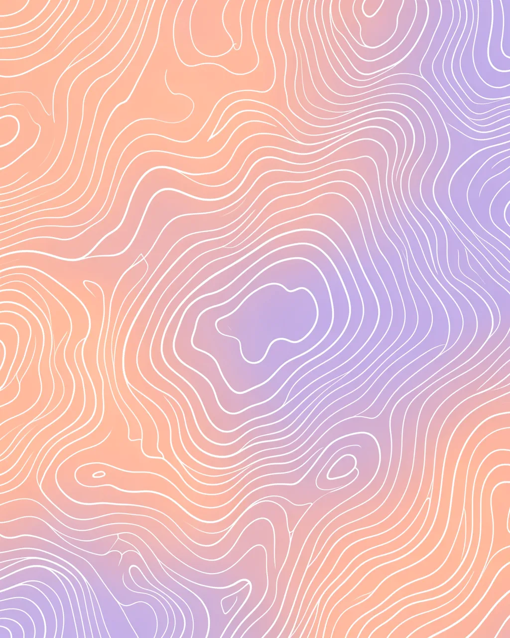 Crisp white topographic contour lines over a soft peach to lilac gradient background