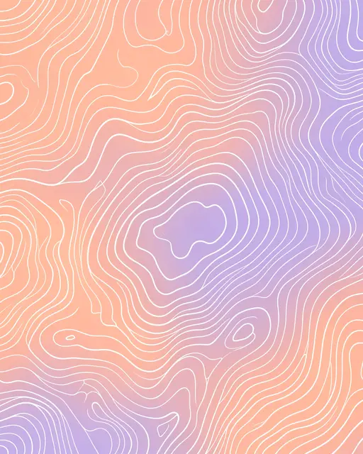 Crisp white topographic contour lines over a soft peach to lilac gradient background