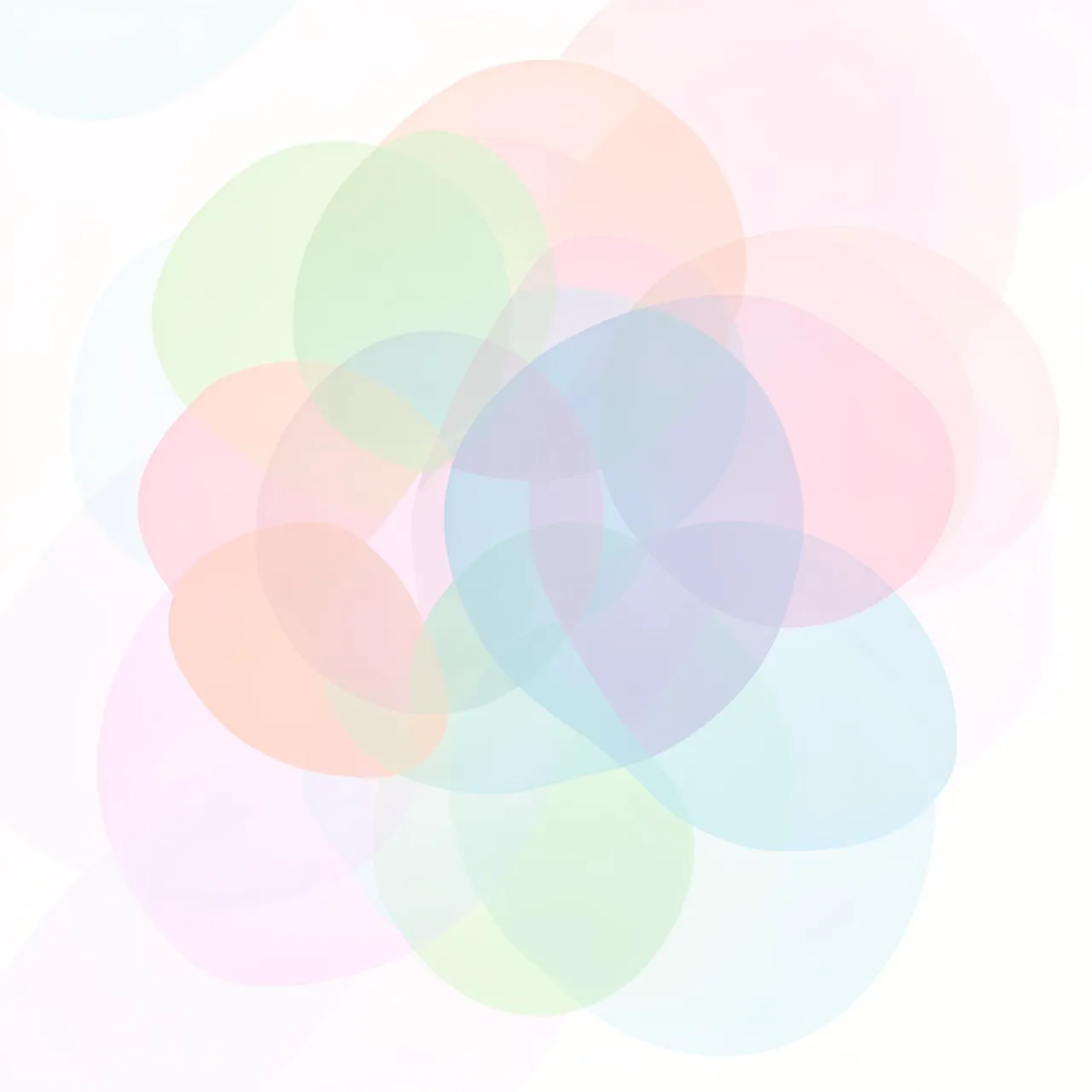Overlapping soft translucent pastel circles arranged on a clean white background