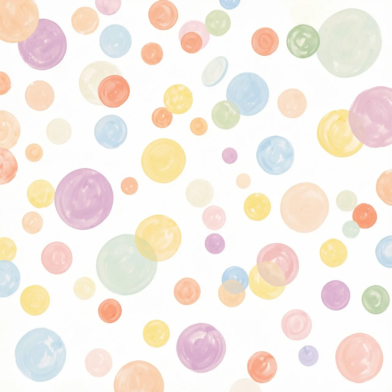 Irregular hand-painted pastel polka dots of varying sizes on a warm white background