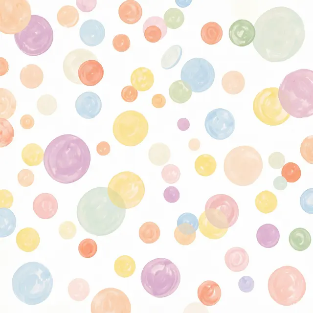 Irregular hand-painted pastel polka dots of varying sizes on a warm white background