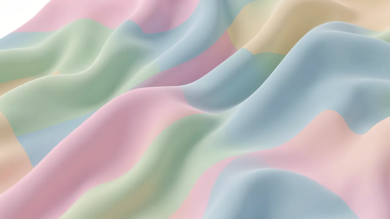 Soft flowing 3D rendered wavy folds of blended pastel colored fabric