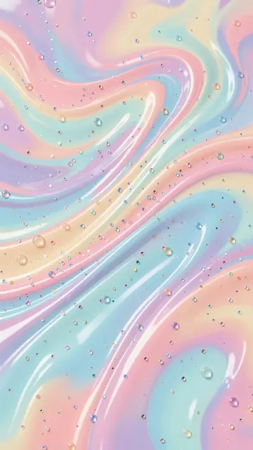 Glossy swirling pastel gel pattern scattered with glitter and tiny trapped bubbles for a vertical wallpaper.