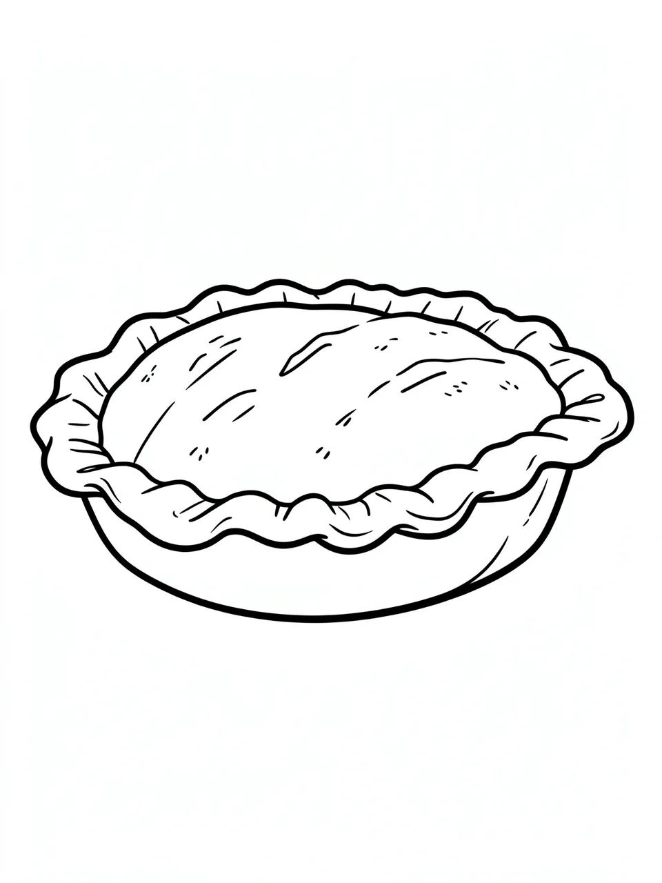 Simple black and white bold line art drawing of a crimped crust pie on a plain white background