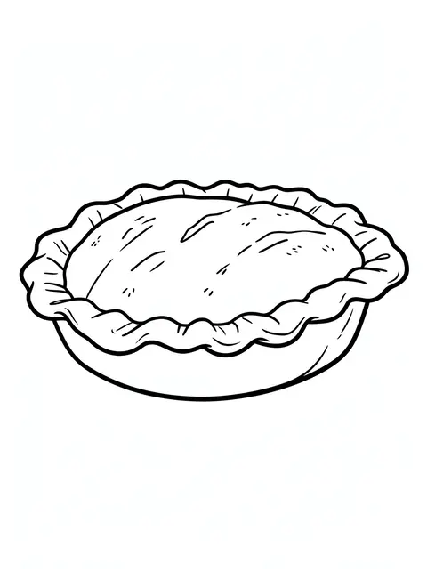 Simple black and white bold line art drawing of a crimped crust pie on a plain white background