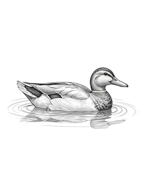 Detailed graphite pencil sketch of a side view duck floating on rippled water with a faint reflection