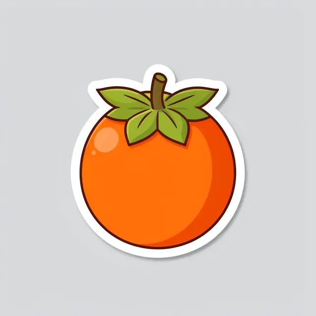 Cute flat illustration of a persimmon die-cut sticker with a white border on a light gray background