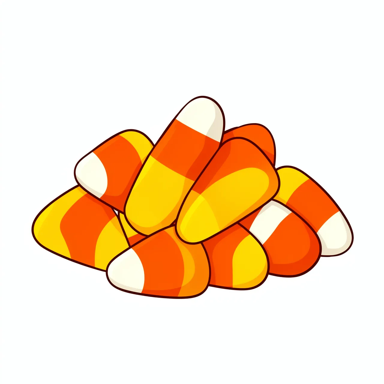 Flat cartoon illustration of a stacked pile of candy corn on a plain white background