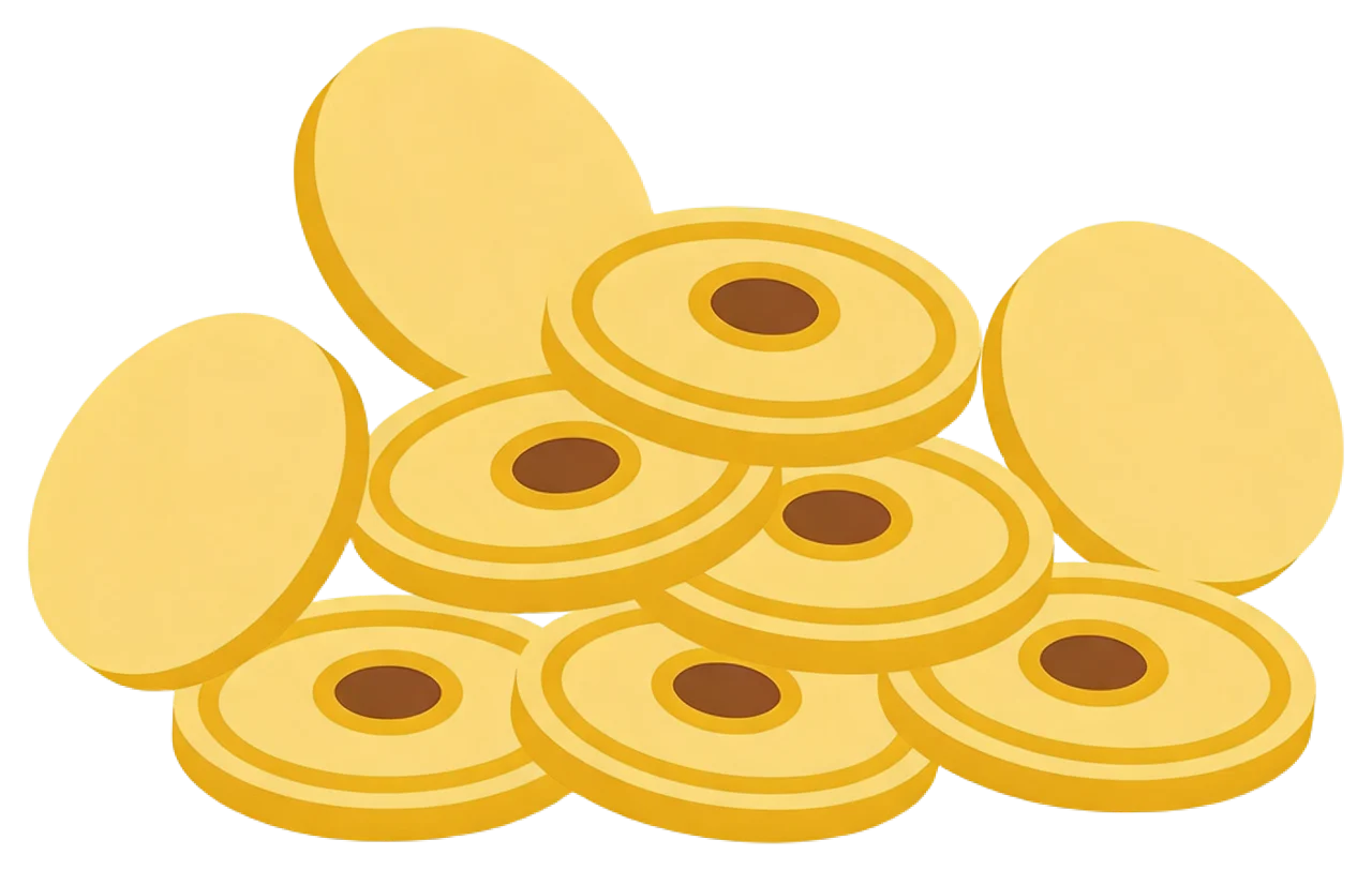 Flat vector illustration of a clustered pile of gold foil chocolate coins, some standing upright and some lying flat