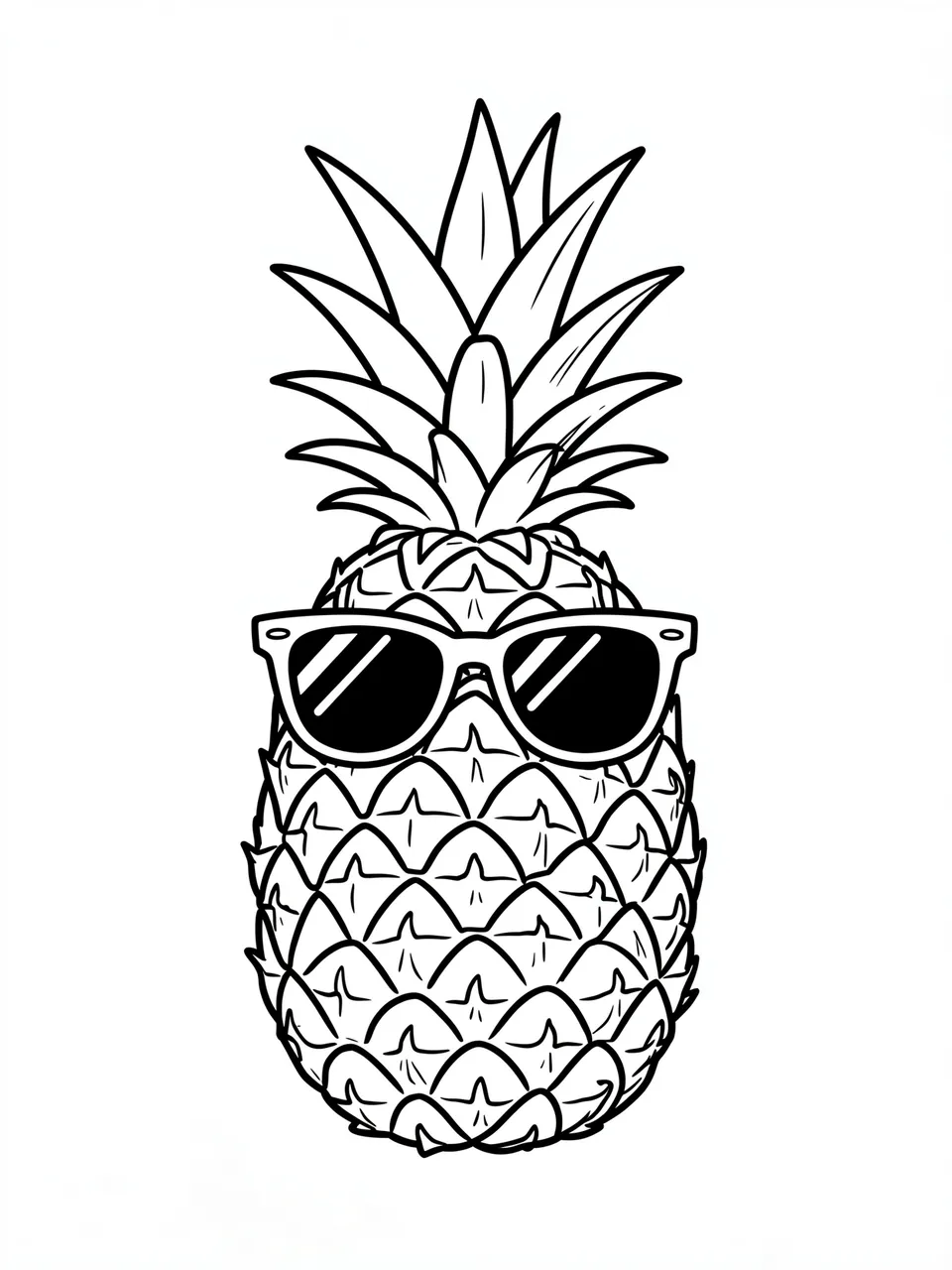 Simple bold black line art of a pineapple wearing sunglasses on a plain white background