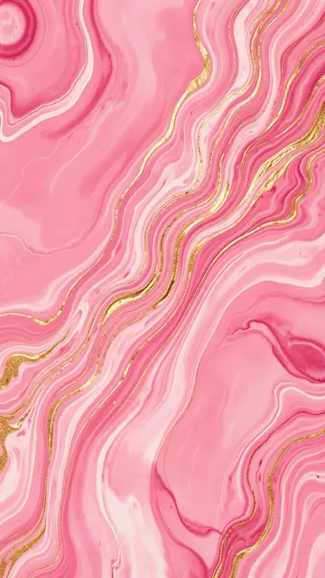 Vertical swirling abstract fluid art with soft pink tones and wavy metallic gold veins