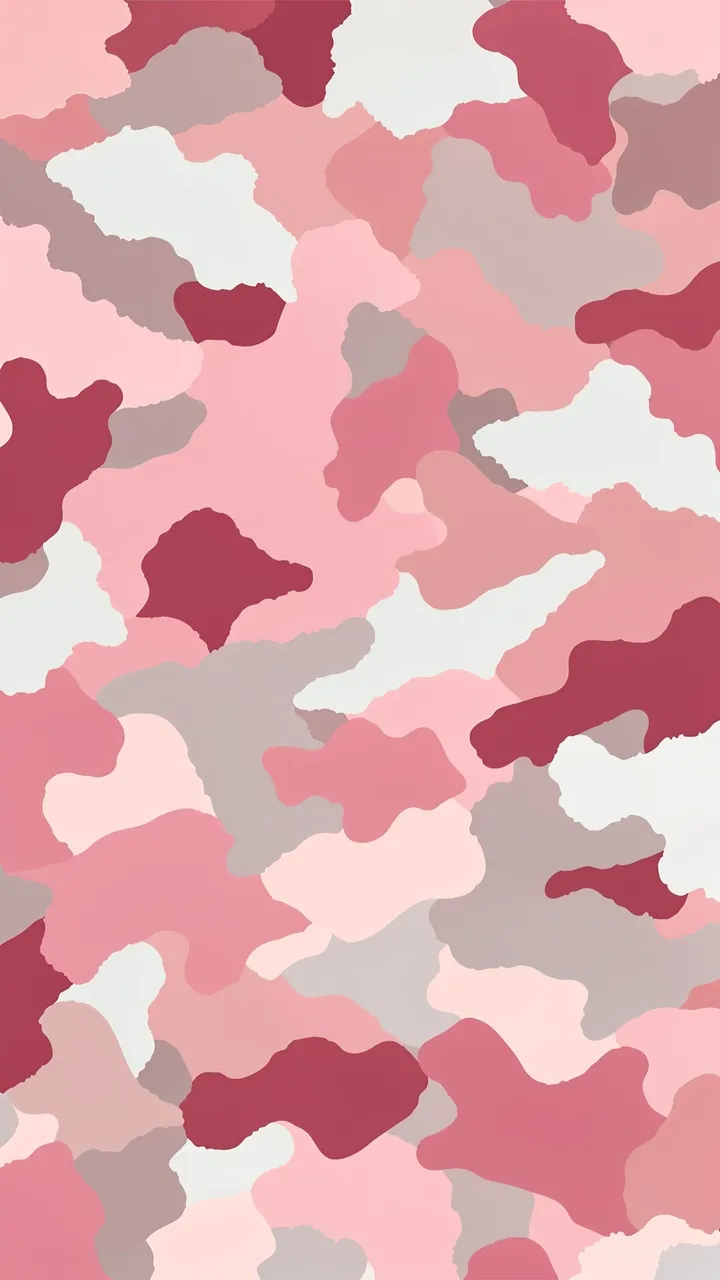 Seamless vertical camouflage pattern in blush, rose, gray and white with soft irregular torn edges