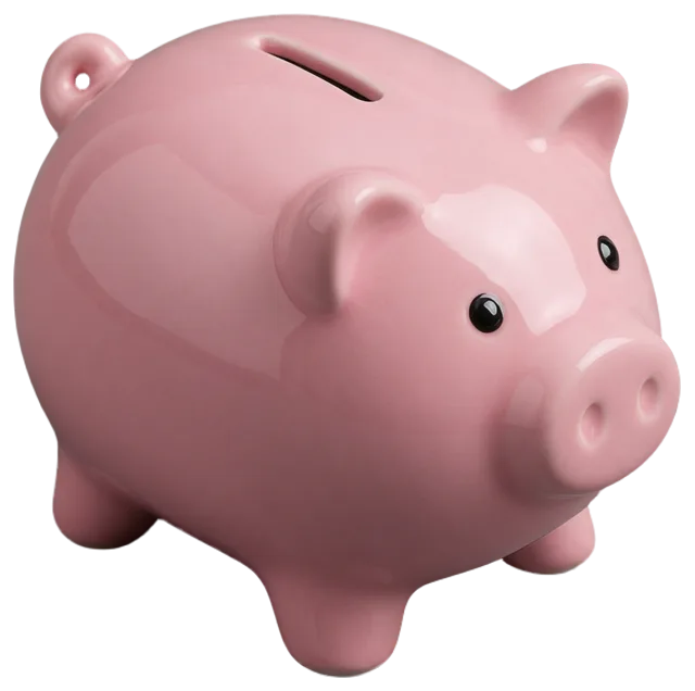 Glossy pink ceramic piggy bank shown from a three-quarter angle with a coin slot on top
