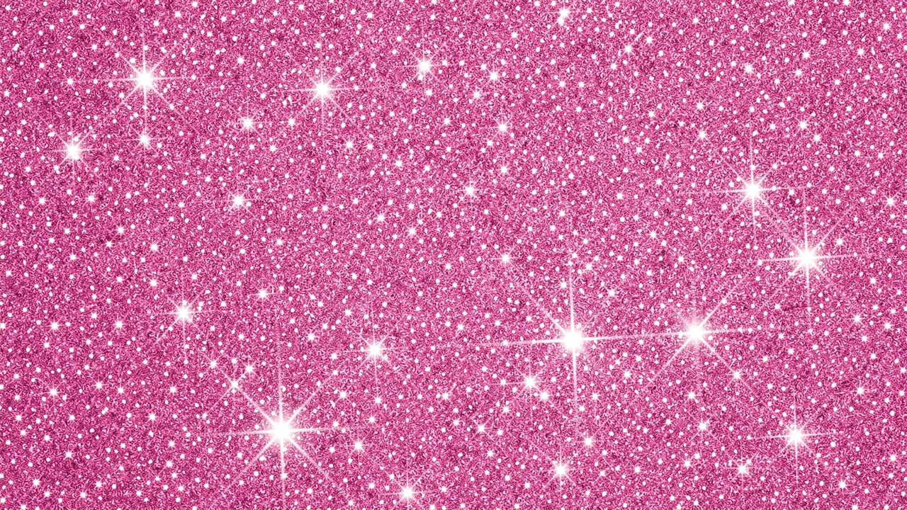 A full frame dense pink glitter surface dotted with bright glowing white starburst sparkles