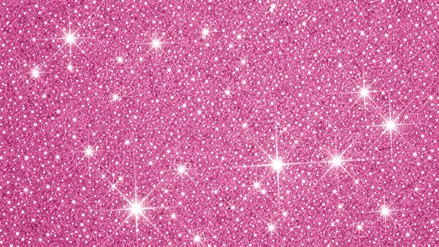 A full frame dense pink glitter surface dotted with bright glowing white starburst sparkles
