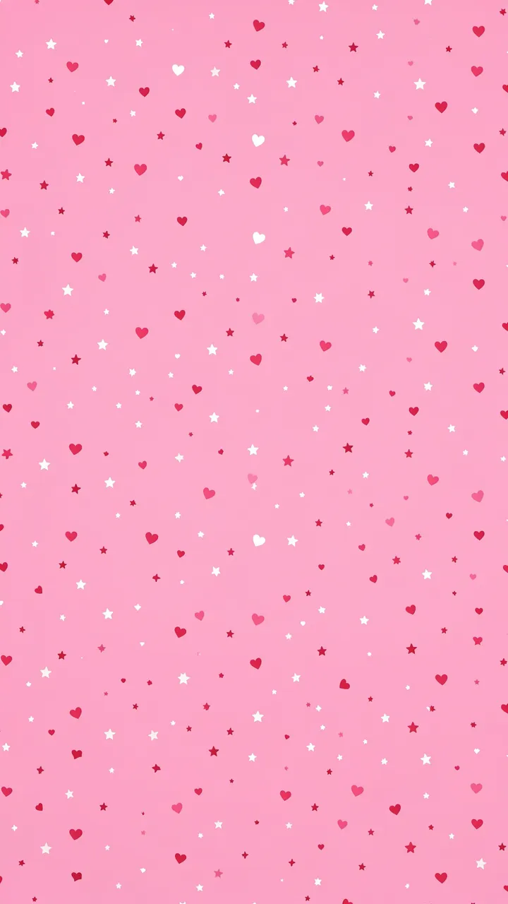 A vertical solid pink background covered in small scattered hearts and star shapes in red, pink, and white.