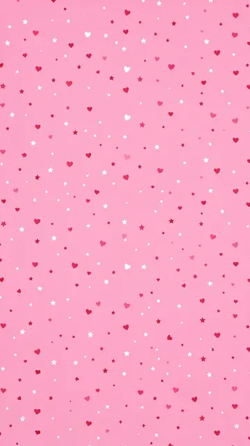 A vertical solid pink background covered in small scattered hearts and star shapes in red, pink, and white.