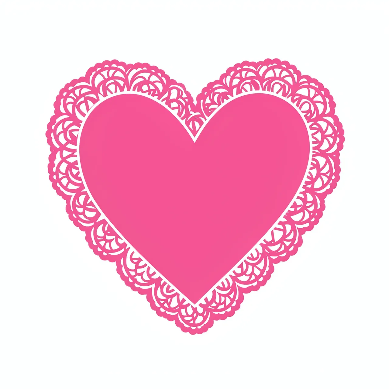 Flat pink heart illustration with a decorative lace border isolated on a plain white background