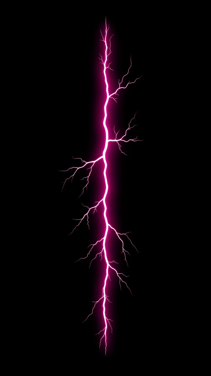A vertical glowing pink lightning bolt with delicate branching tendrils against a solid pure black background