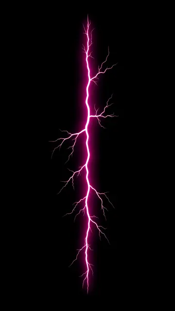 A vertical glowing pink lightning bolt with delicate branching tendrils against a solid pure black background