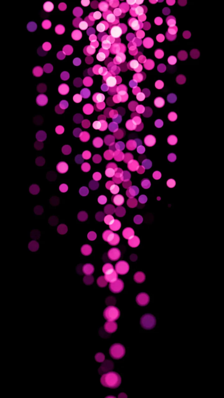 Soft pink and purple bokeh circles drift vertically down a solid pure black background