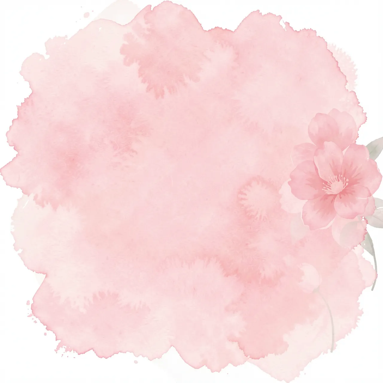 Soft loose light pink watercolor wash with pale paper edges and delicate floral accents on the right