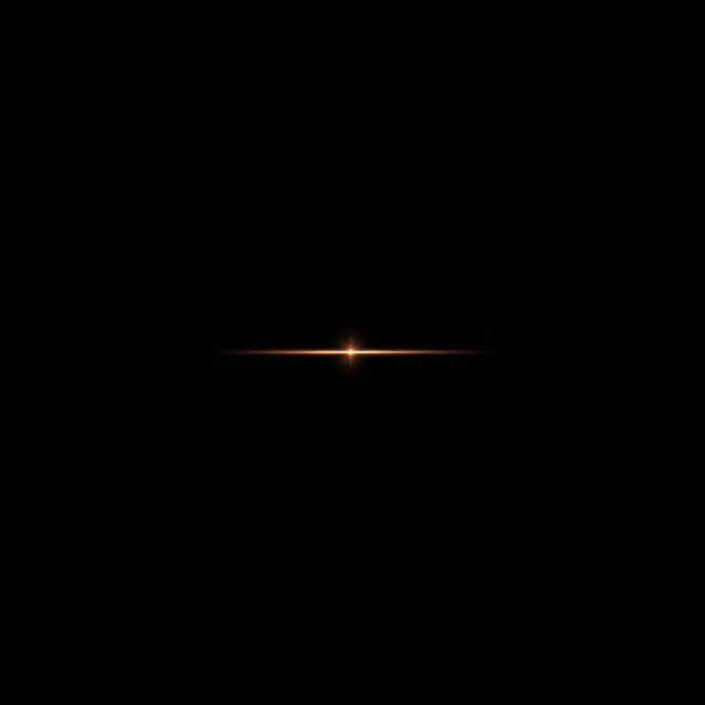 A tiny warm pinpoint flare with a thin horizontal light line sits against a solid pure black background