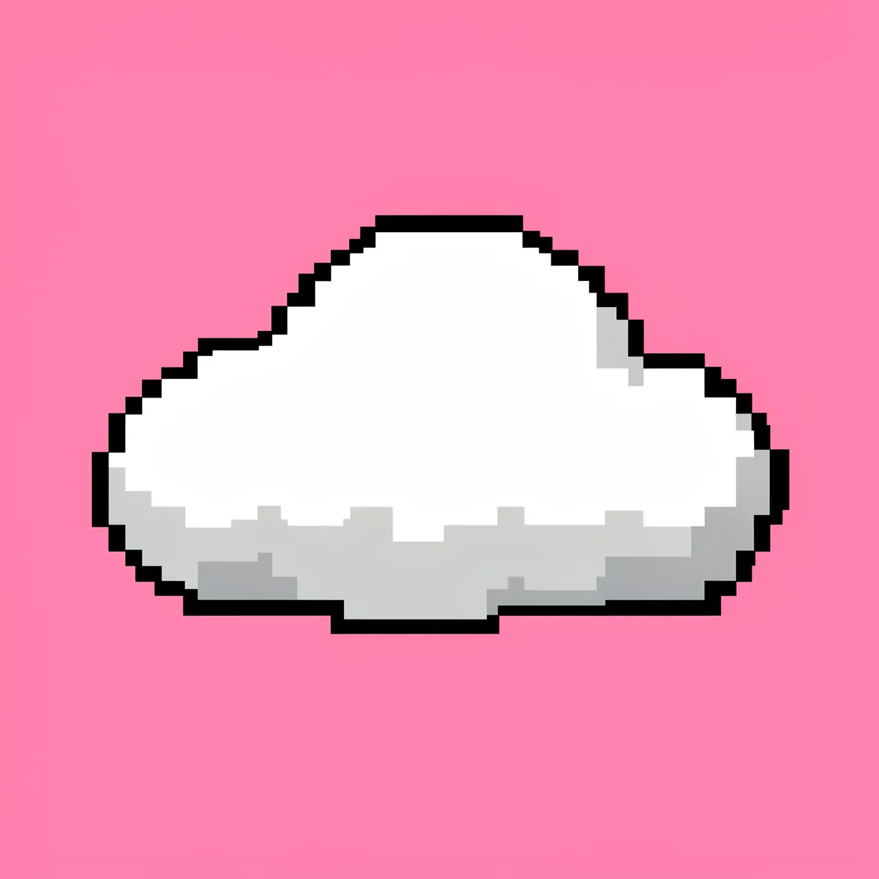 Retro 8-bit pixel art sprite of a puffy white cloud with gray shading set against a solid pink background