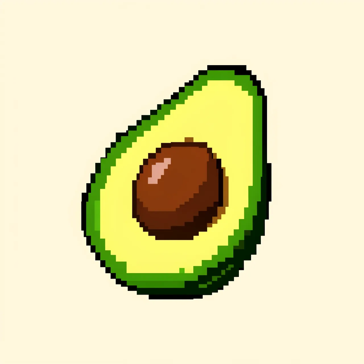 16-bit pixel art illustration of a halved avocado with a pit on a plain cream background