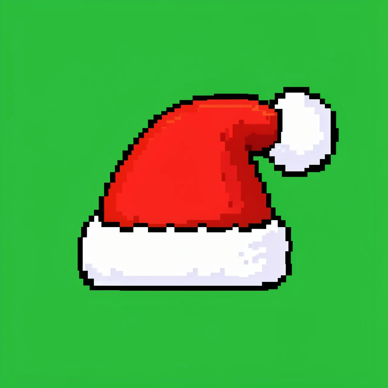 Retro 16-bit pixel art Santa hat on a solid bright green background
