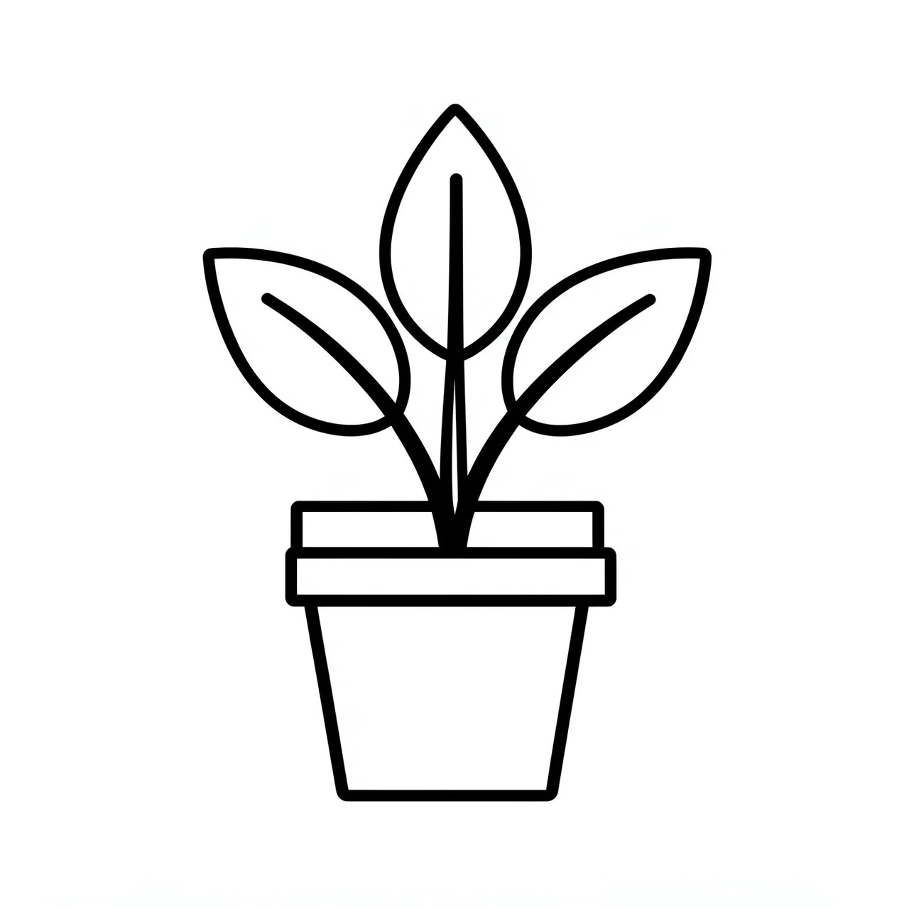 Simple monoline outline icon of a three-leaf potted plant on a plain white background