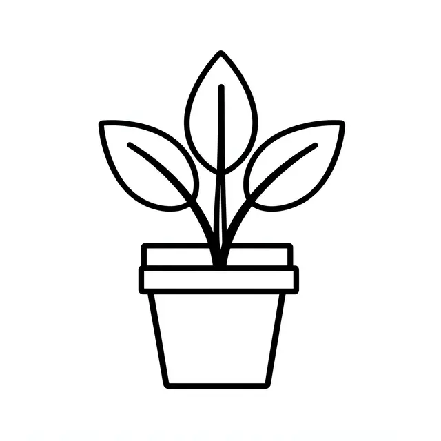 Simple monoline outline icon of a three-leaf potted plant on a plain white background