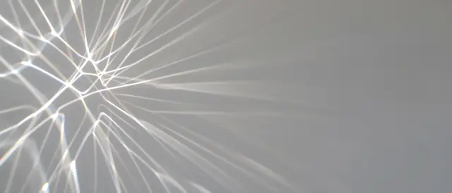 Glowing thin prismatic light lines spread from the left edge across a pale gray background with empty right side copy space