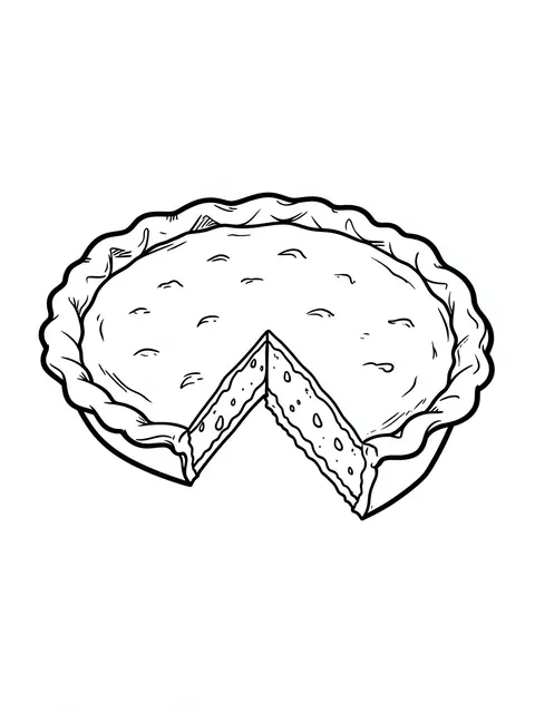 Bold black and white line drawing of a whole pie with one triangular slice removed, on a plain white background.
