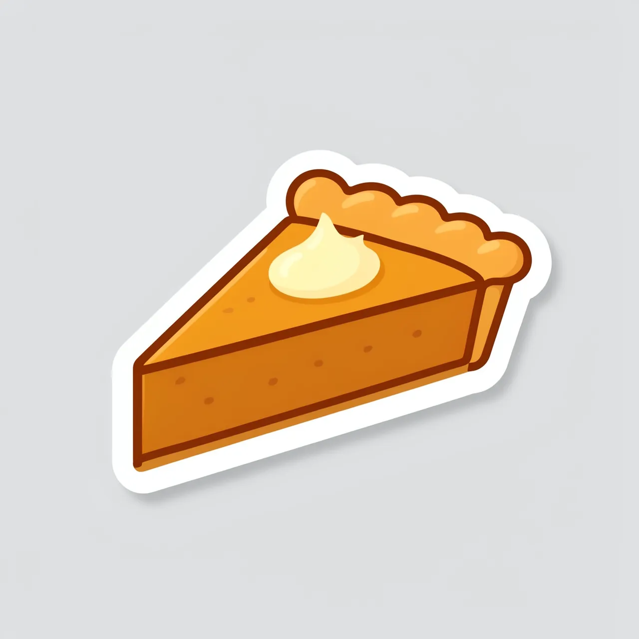 Die-cut sticker of a pumpkin pie slice with whipped cream on a light gray background