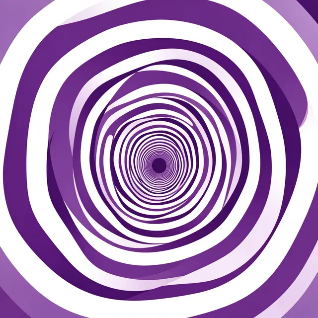 Concentric curved violet and white bands form a receding abstract op art tunnel.