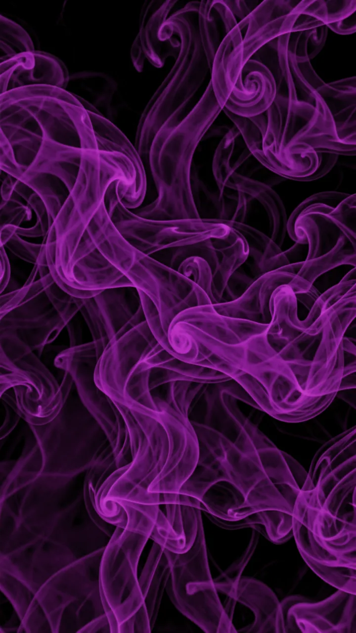 Swirling translucent purple wisps of smoke drift across a solid black background.
