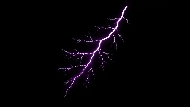 Glowing purple forked lightning with fine branching tendrils appears against a solid pure black background